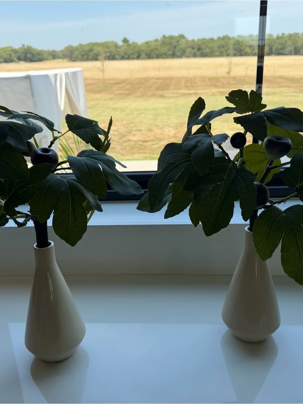 Cream Ceramic Bud Vases with Green Faux Foliage - Decorative Home Accent